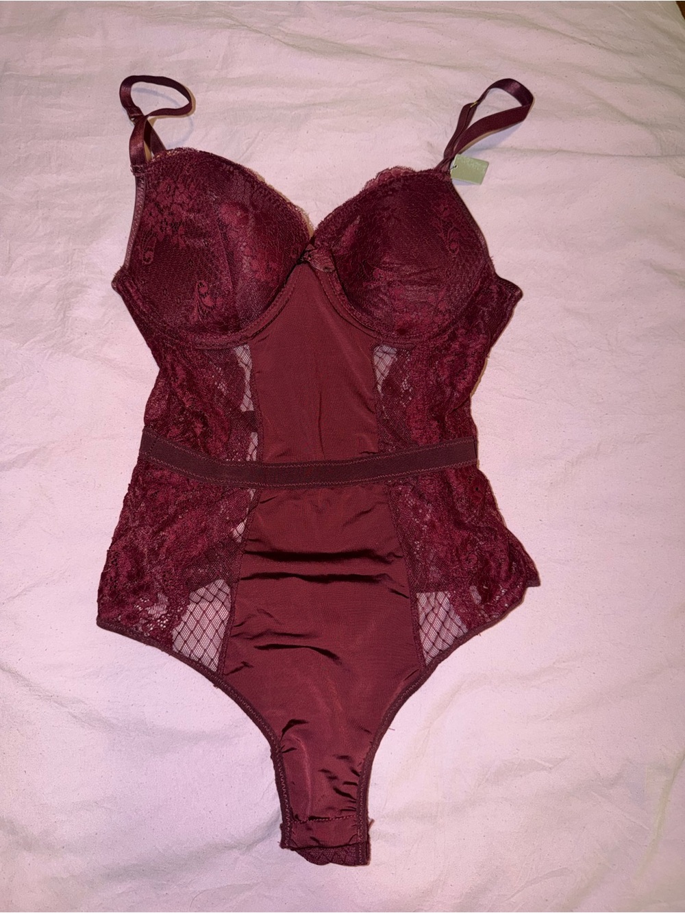 VENUS Burgundy Lace & Mesh Bodysuit